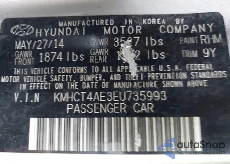 2014 Hyundai Accent Gls из США, поврежденный, VIN KMHCT4AE3EU735993